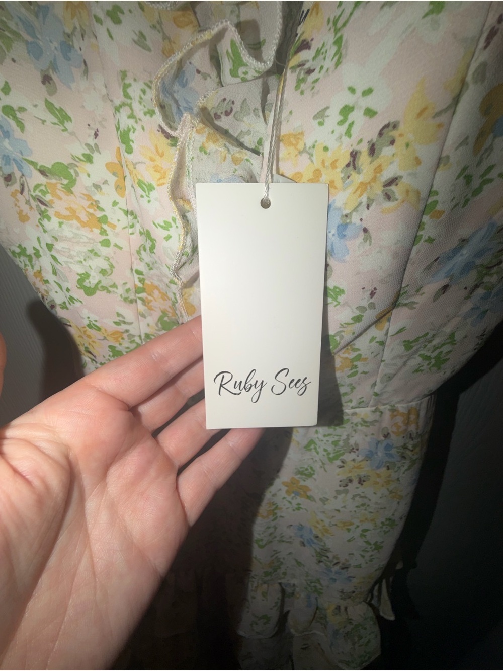 Ruby Sees Floral Ruffle Dress in Pastel Yellow & Green
